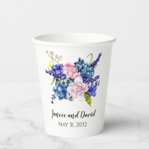 Blue Floral Wedding Paper Cups Garden Flowers