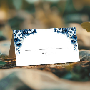 Blue Floral Wedding Place Card