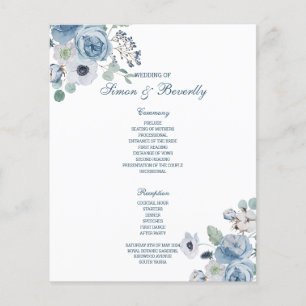 Blue Floral Wedding Program