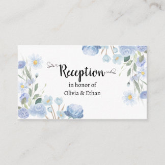 Blue Floral Wedding Reception Card