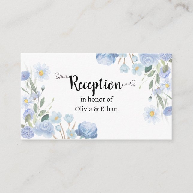 Blue Floral Wedding Reception Card (Front)