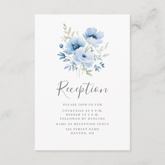  Blue Floral Wedding Reception  Enclosure Card (Front)