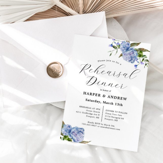 Blue Floral Wedding Rehearsal Dinner Invitation (Creator Uploaded)