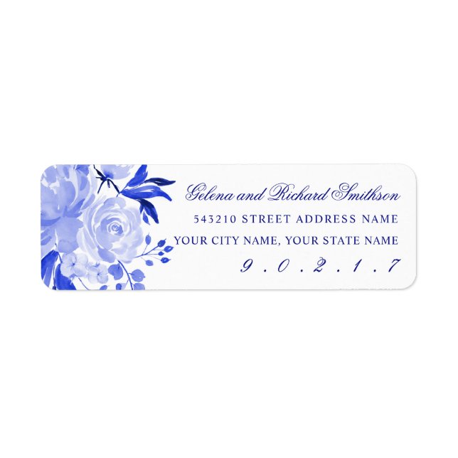 Blue Floral Wedding Return Address (Front)