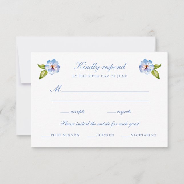 Blue Floral Wedding  RSVP Card (Front)