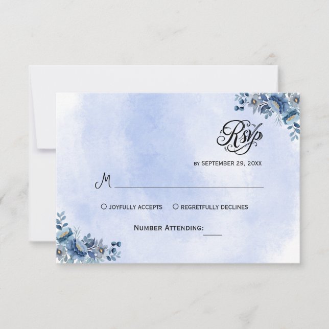 Blue Floral Wedding RSVP Cards (Front)