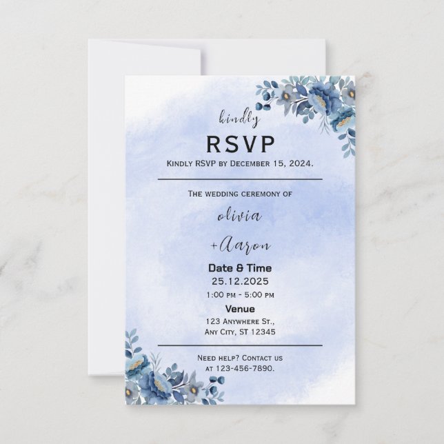 Blue Floral Wedding RSVP Cards (Front)