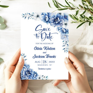 Blue Floral Wedding Save the Date Invitation