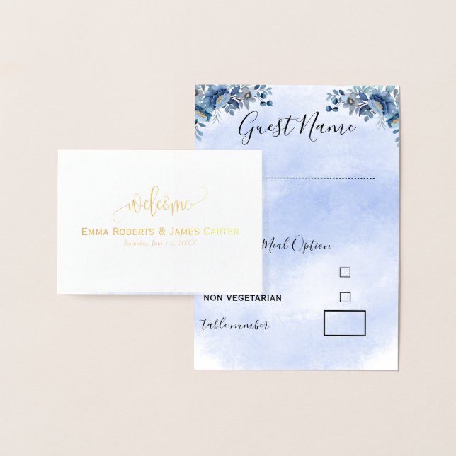 Blue Floral Wedding Seating Charts Foil Card (Display)