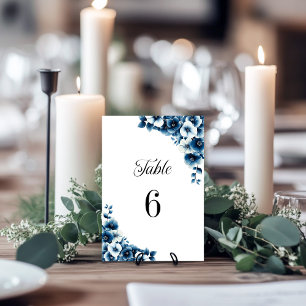 Blue Floral Wedding Table Number