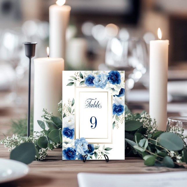 Blue Floral Wedding Table Number (Creator Uploaded)