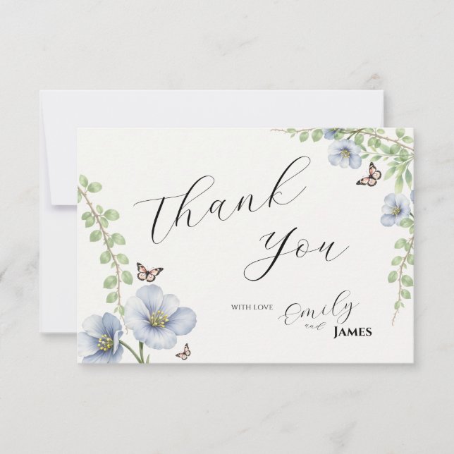 Blue Floral Wedding Thank You Card (Front)