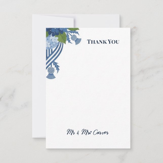 Blue Floral Wedding Thank You Card (Front)