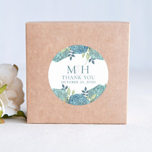 Blue Floral Wedding Thank You Custom Classic Round Sticker