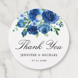 Blue Floral Wedding Thank You Favour Tags
