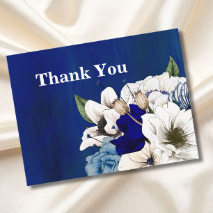 Blue Floral Wedding Thank You Postcard