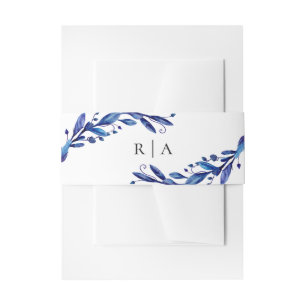 Blue floral wedding. Watercolor winter botanical Invitation Belly Band
