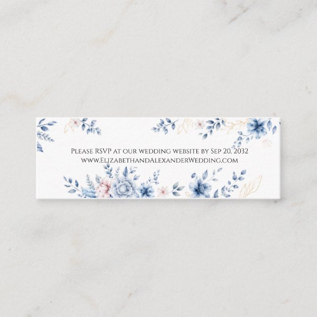 Blue Floral Wedding Website RSVP Enclosure Card (Front)