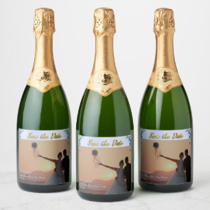 Blue Floral Wedding Wine Bottle Labels