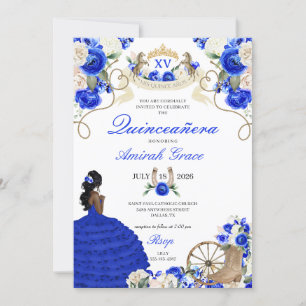 Blue Floral Western Horses Cowgirl Quinceañera Invitation