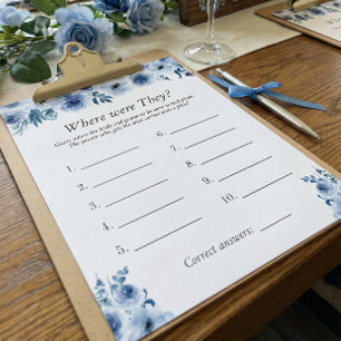 Blue Floral Where Were They Bridal Shower Game Flyer