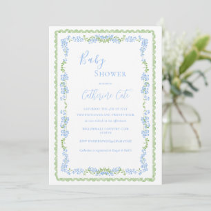 Blue Floral Whimsical Baby Shower  Invitation