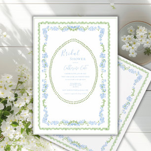 Blue Floral Whimsical Vintage Frame Bridal Shower  Invitation