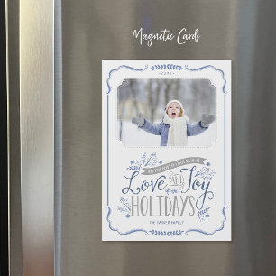 Blue Floral Whimsy Magnetic Holiday Photo Card