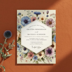 Blue Floral Whimsy Wedding Invitation