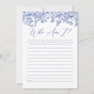 Blue Floral Who Am I Bridal Shower Game Card