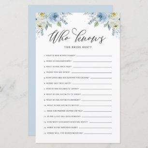 Blue Floral Who Knows the Bride Best Shower Game