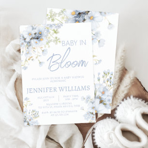 Blue floral wildflower baby in bloom baby shower  invitation