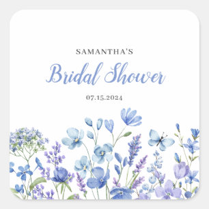 Blue Floral Wildflower Bridal Shower Square Sticker