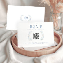 Blue Floral Wildflower Wedding RSVP QR Code Cards