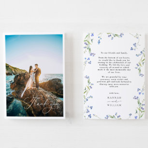 Blue Floral Wildflower Wedding Thank You Card