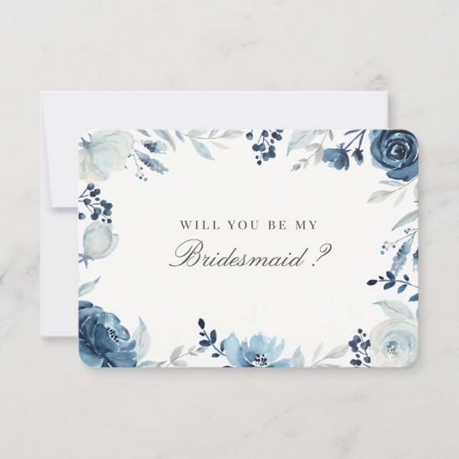 Blue Floral Will You Be My Bridesmaid Invitation (Front)