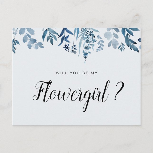 blue floral will you be my Flowergirl card (Front)
