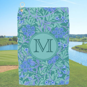 Blue Floral William Morris Custom Initial Ladies Golf Towel