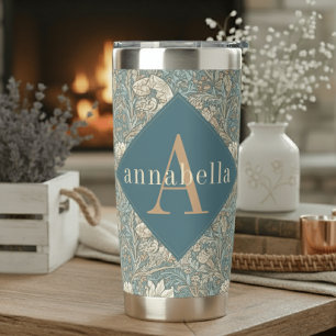 Blue Floral William Morris Elegant Monogram Insulated Tumbler