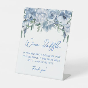 Blue Floral Wine Raffle Bridal Shower Game Sign