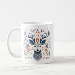 Blue Floral Winter Stag Mug