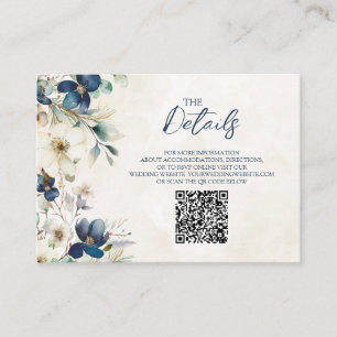 Blue Floral Winter Wedding QR code Details Insert