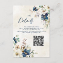 Blue Floral Winter Wedding QR code Details Insert