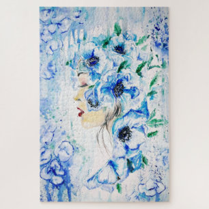 Blue Floral Woman Puzzle Fantasy