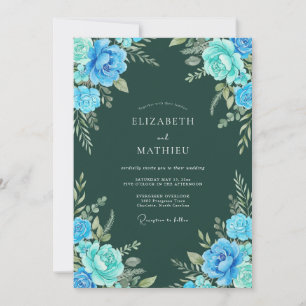 Blue Floral Woodland Wedding Invitation