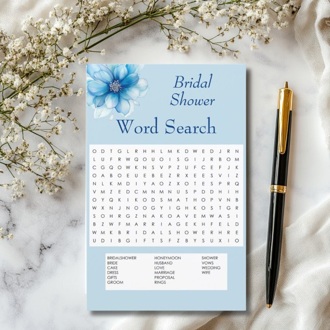 Blue Floral Word Search Bridal Shower Party Game (Creator Uploaded)