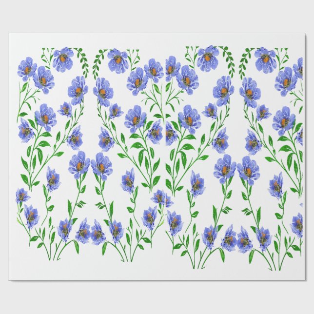 Blue floral  wrapping paper (Flat)