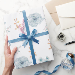 Blue floral wrapping paper, birthday wrap, wedding paper
