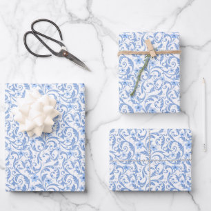 Blue Floral Wrapping Paper Sheets