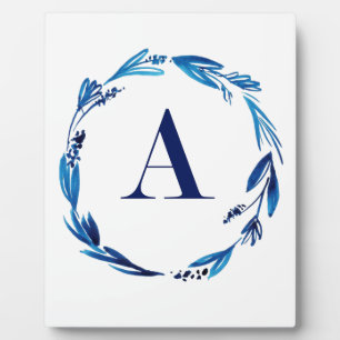 Blue Floral Wreath 'A' Plaque